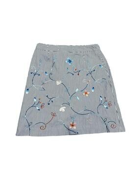 Talbots Petites Striped Floral Embroidered Skirt Women Sz 6 No Ribbon Drawstring